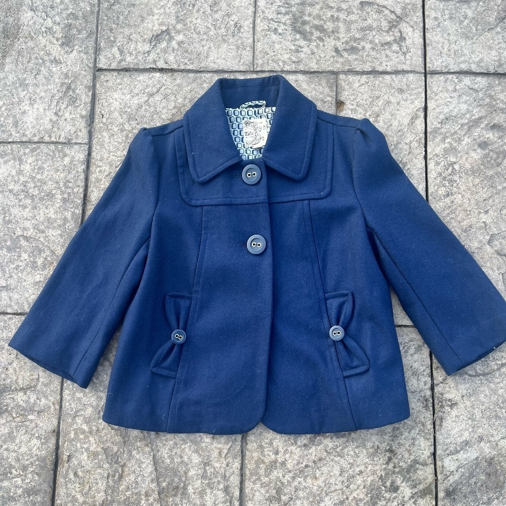 Anthropologie Women's Tulle Navy Blue Wool Blend Pea Coat Size Medium